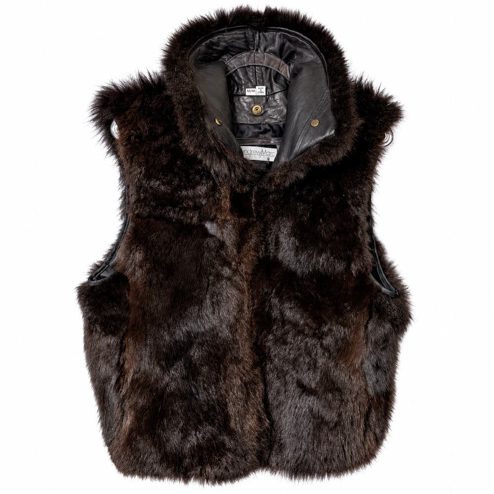 Vintage Andrew Marc Genuine New Zealand Opossum Fur Leather Vest M